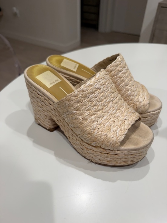 Dolce Vita Shoes - Dolce Vita Beige Braided Raffia Platform Mules
